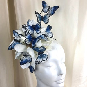 Blue Fascinator- Monarch Hat - Butterfly Hat