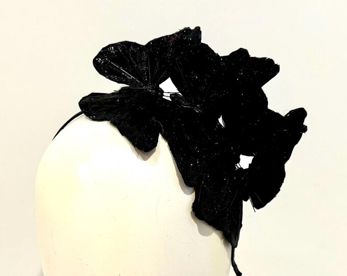 Black fascinator- Butterfly headpiece- Wedding
