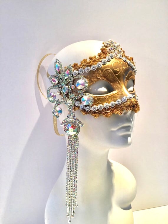 Gold  Mask- Rhinestone Mask-  Halloween  Masquerade