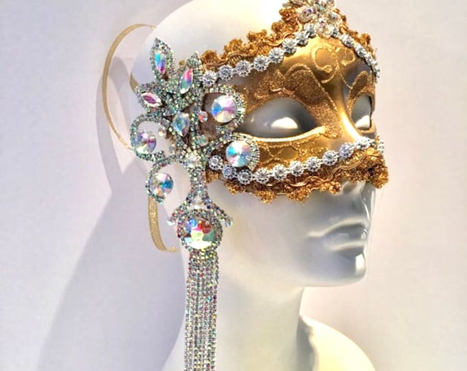 Gold  Mask- Rhinestone Mask-  Halloween  Masquerade