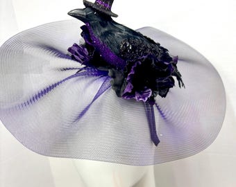 Black Crow bird Fascinator- Purple Glitter Raven headband