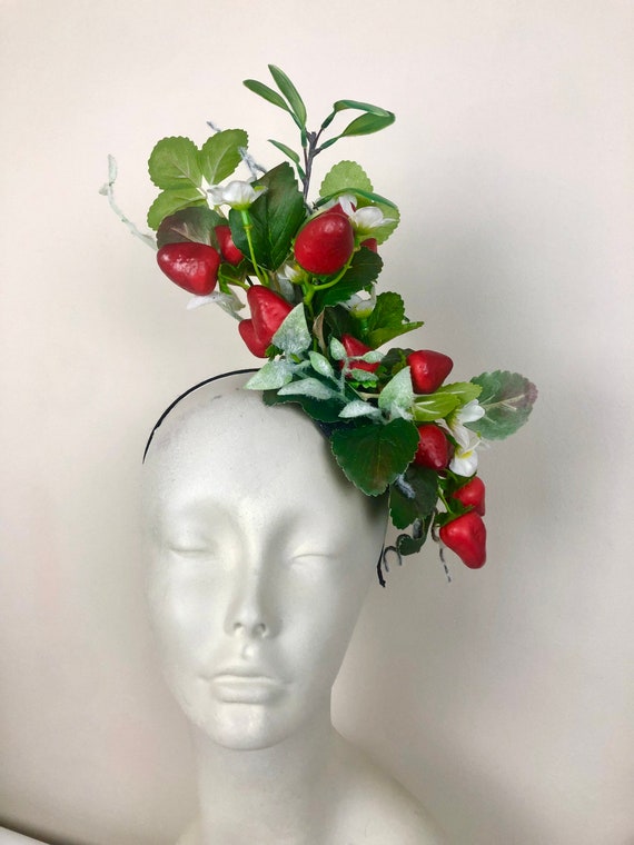 Strawberry Fascinator- Red Derby Hat- Strawberry festival
