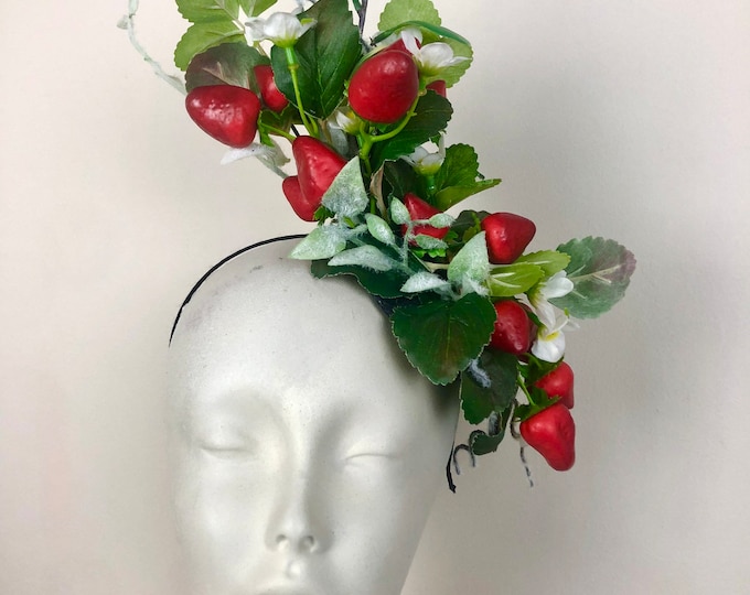 Strawberry Fascinator- Red Derby Hat- Strawberry festival