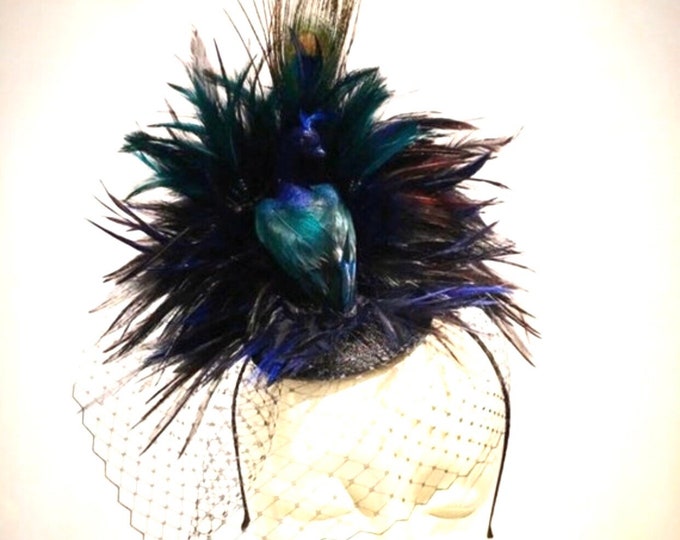 Peacock Fascinator- Navy Derby headband