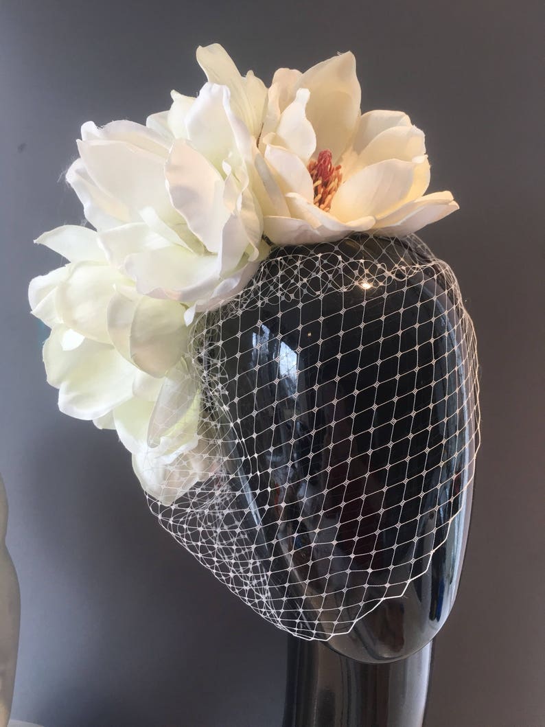 Ivory Fascinator- Veiled Floral Headband 