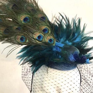 Blue Fascinator Peacock Headpiece Mad Hatter Derby image 8