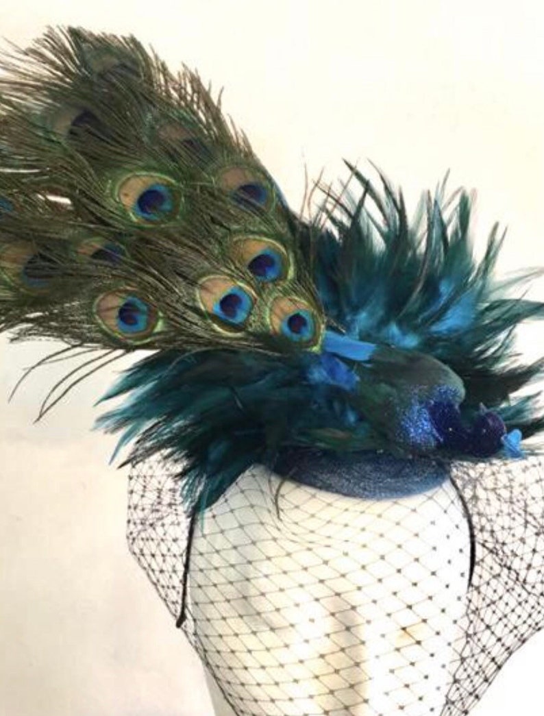 Blue Fascinator Peacock Headpiece Mad Hatter Derby image 8