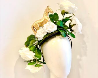 Horse Fascinator- Derby headband- Gold fascinator