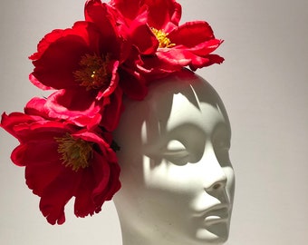 Red Fascinator- Magnolia Headband- Flower accessory
