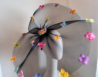 Black Fascinator- Wedding- Flower headpiece- Derby- Tea party