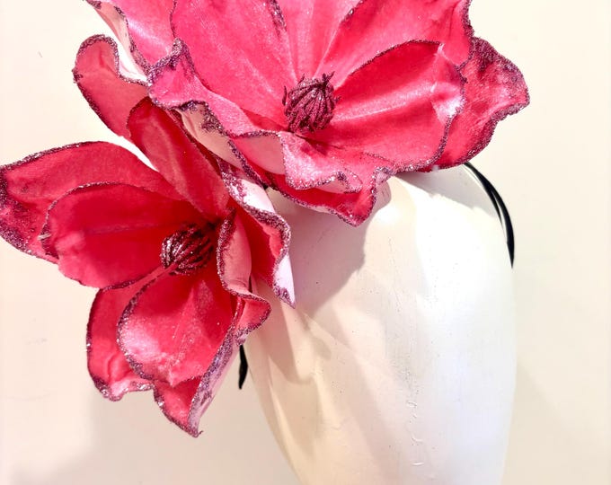 Pink Fascinator- Magnolia headband -Velvet Flower Derby