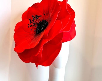 Large Poppy Fascinators -Red Kentucky derby- Red dress Party