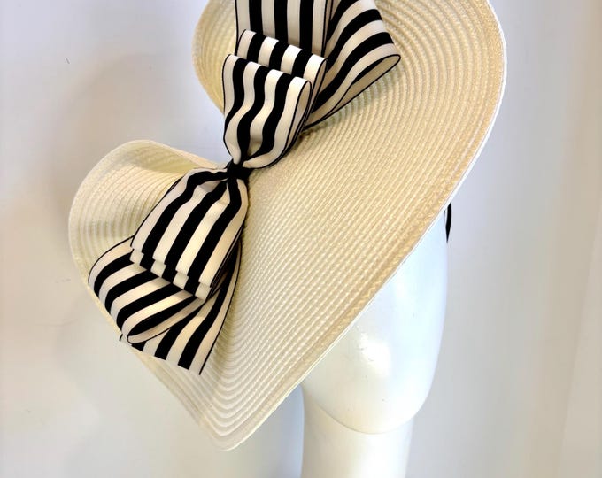 White & black stripe Fascinator -Derby Wedding -Womens Fascinator