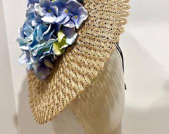 Blue Fascinator- Derby Flower Headpiece- Flower hat- hydrangea