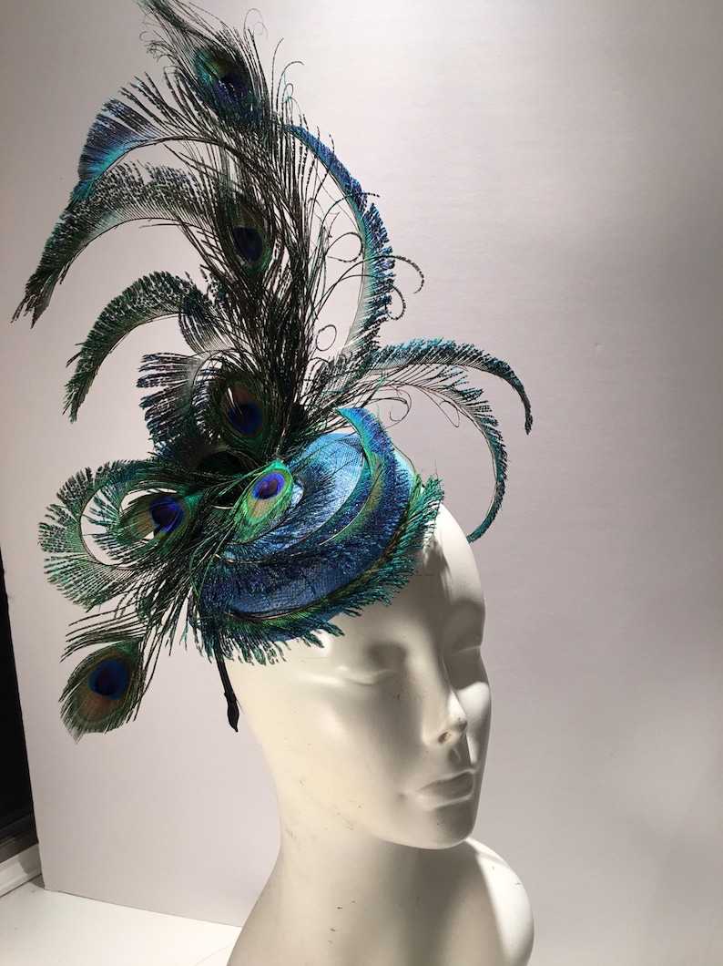 Peacock Fascinator- Navy Hat- Derby image 3