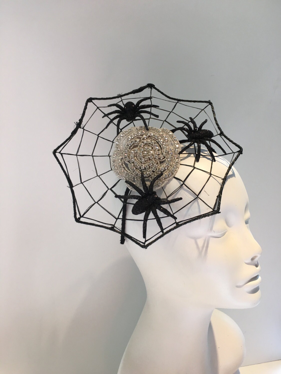 Spider Web Fascinator Rhinestone Halloween Headband witch ...