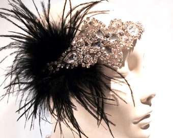 Flapper Headpiece- Black 1920s Head Wrap