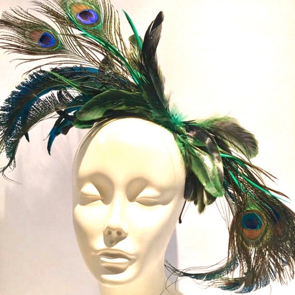 Peacock feather Fascinator- 1920s- Green Headband