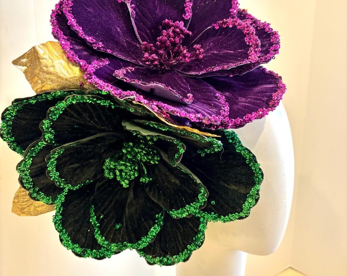 Mardi Gras Fascinator- Purple green gold headband -Velvet Magnolia