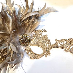 Gold feather Mask- Masquerade Mask- Halloween- Mardi Gras