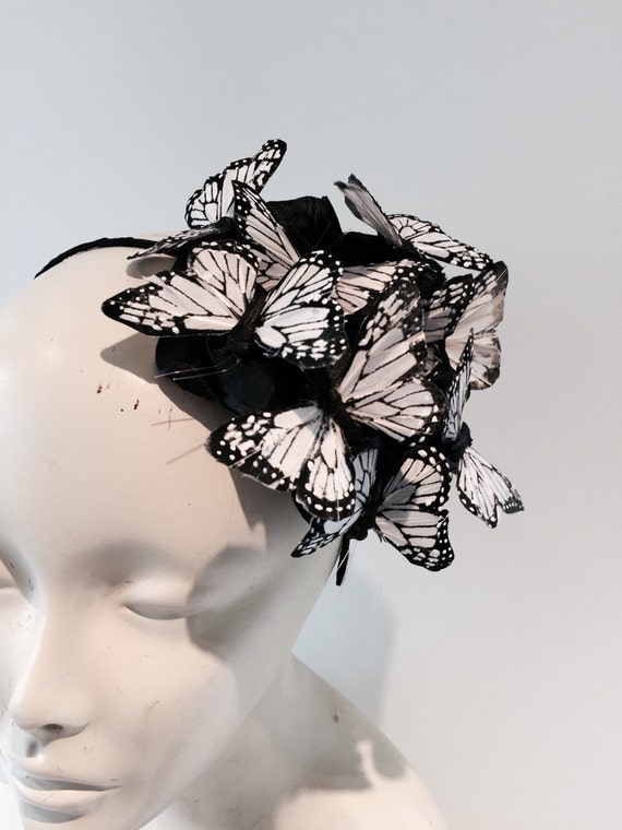 Butterfly Fascinator Black White Hair Accessory Etsy