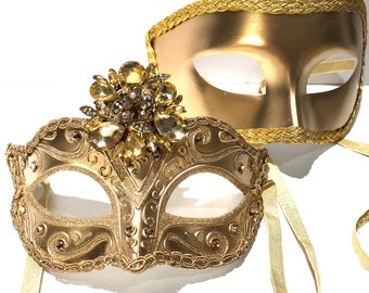 Couples Masquerade Masks- Gold mask- Mardi Gras- Prom-Wedding