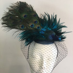 Blue Fascinator Peacock Headpiece Mad Hatter Derby image 3