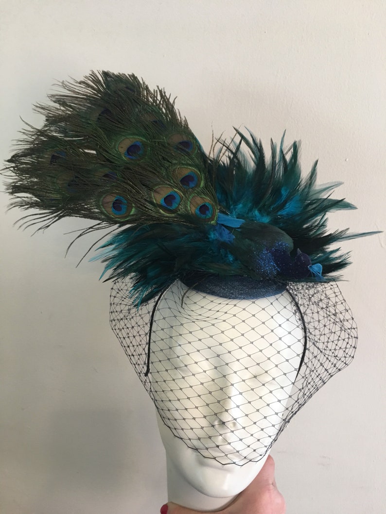 Blue Fascinator Peacock Headpiece Mad Hatter Derby image 3