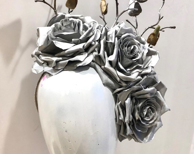 Silver Fascinator- Rose Headpiece -Flower Hat