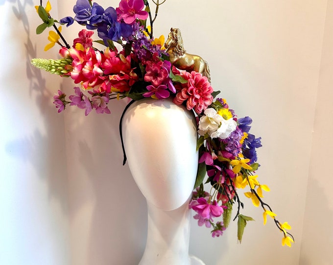 Custom Flower and Champagne Bottle Fascinator- Party -Derby fascinator