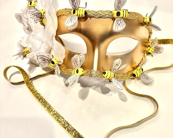Bee Masquerade Mask-Gold Mask-  Bee costume -Halloween-NYE