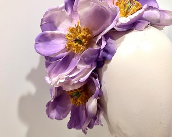 Purple flower Fascinator- Magnolia Derby flower headpiece- Tea party- Easter