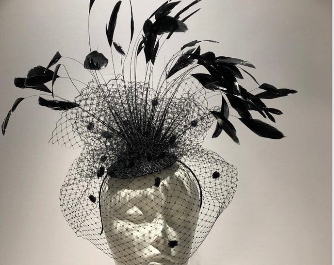 Black Fascinator- birdcage Veil headpiece