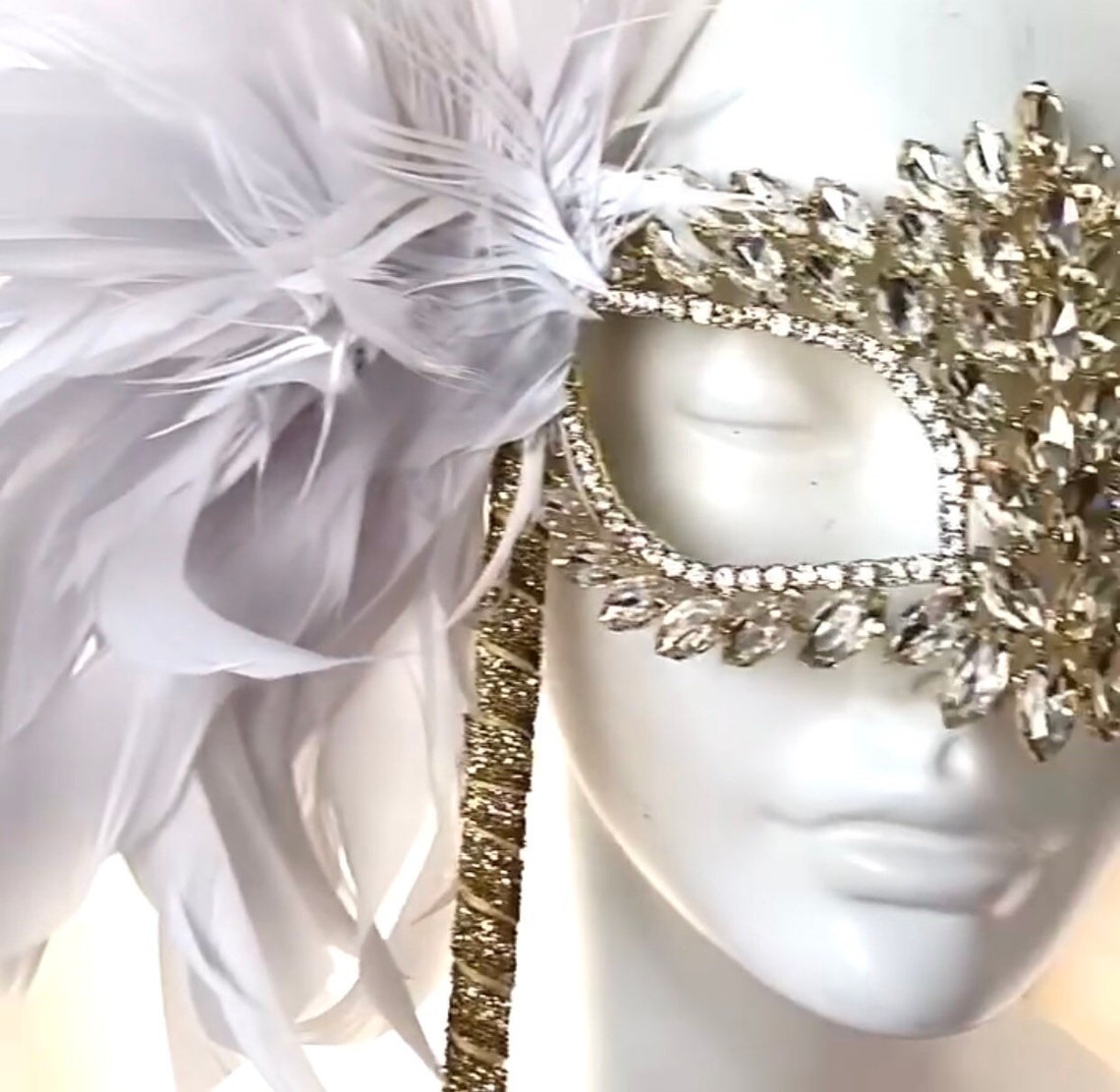 Mask on a stick Masquerade mask All white party Masks for Etsy