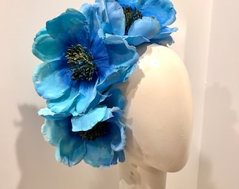Blue flower Fascinator- Magnolia Derby flower headpiece- Tea party- Easter
