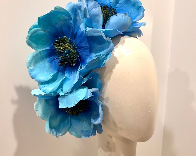 Blue flower Fascinator- Magnolia Derby flower headpiece- Tea party- Easter
