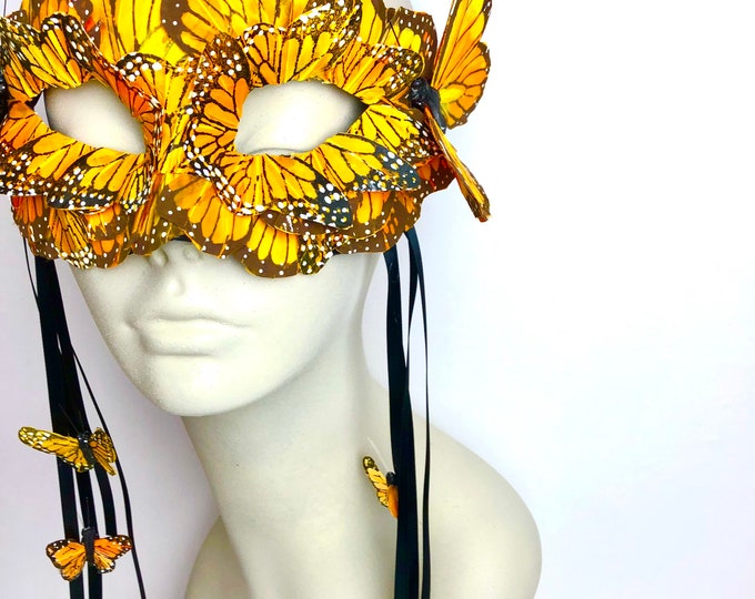 Orange Butterfly Masquerade Mask- Mardi Gras- New Year Mask