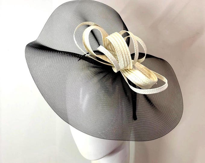 Black white Fascinator -Wedding Hat- Derby Party