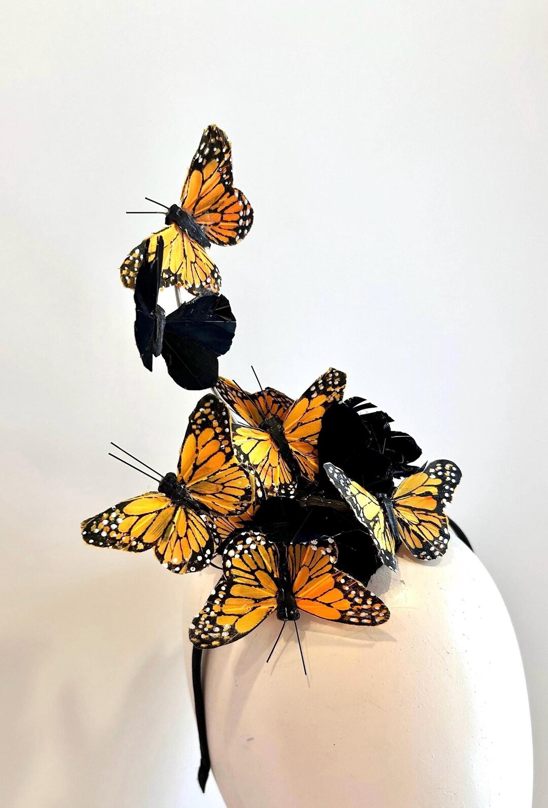 Butterfly Floral Fascinator Headband in Cream & Orange for Derby! Butterfly Fascinator- Orange Derby Hat - Etsy main image 3