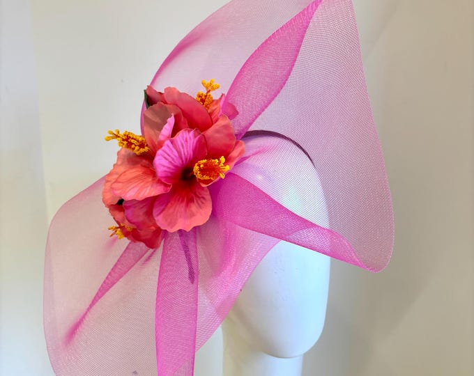 Pink hibiscus Fascinator- Floral Hat- Derby