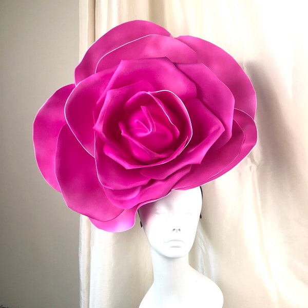 Large Rose Fascinator -Derby- Hot Pink Rose Headband- Custom Color