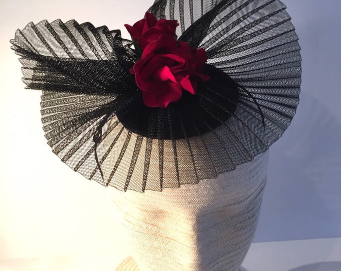 Black Fascinator- Rose Headpiece-  Derby - Wedding