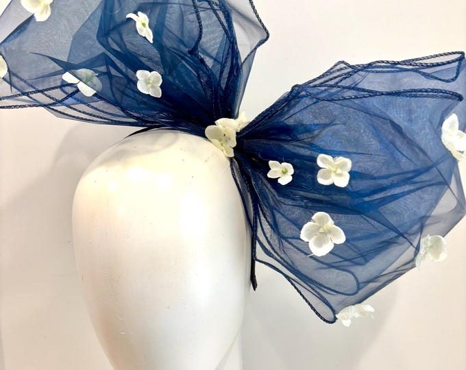 Navy Bow Fascinator -Derby- Flower  Bow Headband