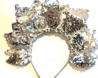 Sun headdress -Silver sequin headpiece