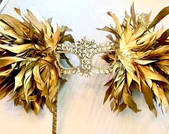 Gold Mask on a stick- Masquerade mask -Masks for glasses