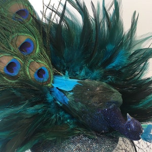 Blue Fascinator Peacock Headpiece Mad Hatter Derby image 5