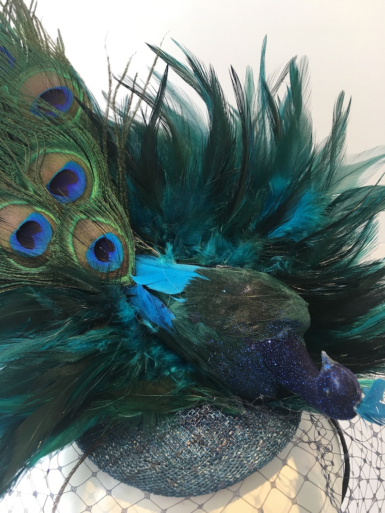 Blue Fascinator Peacock Headpiece Mad Hatter Derby day Etsy