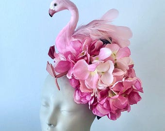 Flamingo Headdress- Pink Fashinator- Derby- Costume- Hat