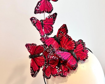 Red Butterfly derby fascinator- Wedding- Butterfly hat