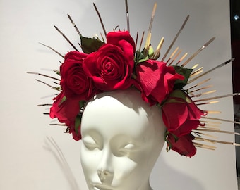 Red rose Headpiece- Flower Crown - Bridal- Derby